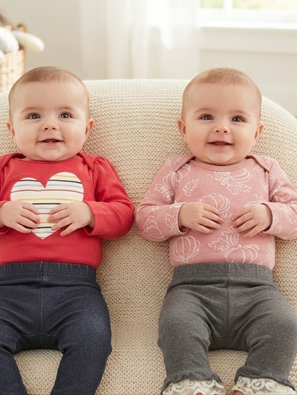 Baby Clothing Set with Heart and Floral Designs